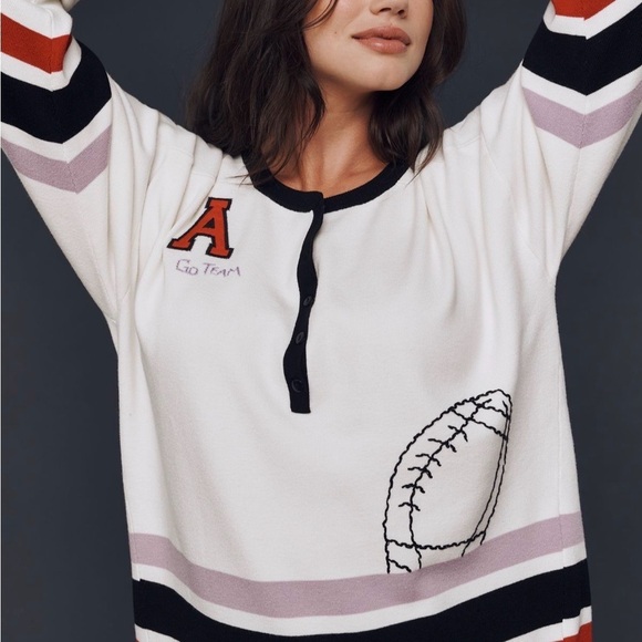 Anthropologie Sweaters - Daily Practice | Anthropologie | NWT Go Team Embroidered Henley Sweater | Sz S